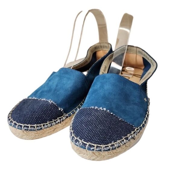 Sam Edelman- Krissy Leather Suede Mixed Media Canvas Espadrille Flats, Size 8 - Picture 3 of 13